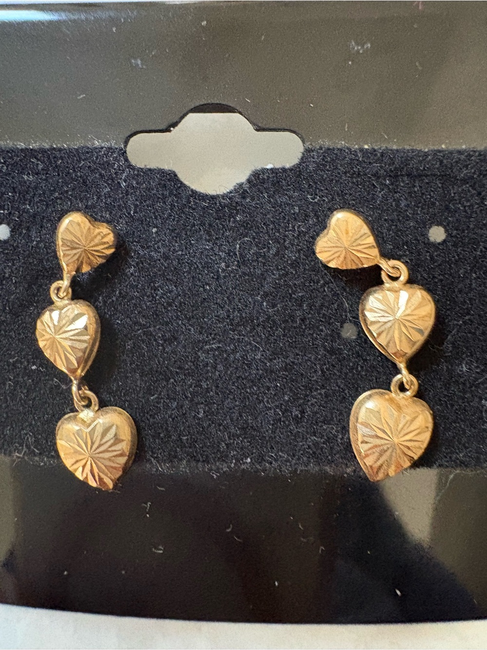 14K Gold Triple Heart Drop Post Earrings
